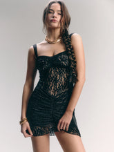 Lunivop Patchwork Satin See Through Lace Women Dress Black Spaghetti Strap Mini Dress Female Spring Slim Elegant Party Clubwear