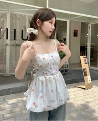 Lunivop Woman Camis Floral Printed Slash Neck Summer Fashion Slim Sweet Elegant Female Casual Tank Tops French Style Chic
