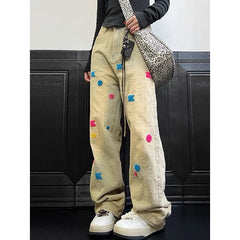 Lunivop Blue High Waist Women Jeans Feeling Vintage Straight Casual Baggy Streetwear Y2K Ripped Wide Leg Female Trouser Denim Pants