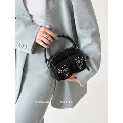 Lunivop Y2k Grunge Black Messenger Bag Women Vintage Pu Leather Handle Pocket Hand Bag Female Moto Biker Casual Crossbody Bags