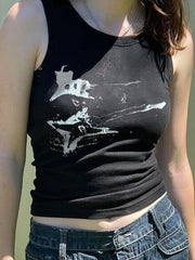 Lunivop Guitar Print Sleeveless Tank Top Y2K Casual Ribbed Women Grunge Crop Top Harajuku Fashion Vest Tee 90s Street Outfits