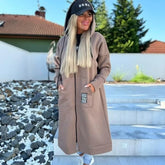 Lunivop Autumn and Winter New Women's Elegant Long Coat Warm and Thick Hooded Solid Color with Velvet Pocket Windbreaker Coat