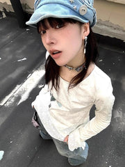 Lunivop Harajuku Irregular Lace Patchwork Tops Streetwear Print Fairy Graffiti Goth Women T-shirt Y2k Aesthetic Grunge Top Slim Fit Tees