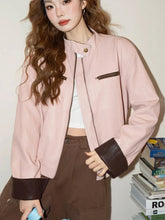 Lunivop Pink Vintage Biker Pu Jacket Women Long Sleeve American Casual Y2K Coat Fall Winter Moto Female O Neck Streetwear Retro Top