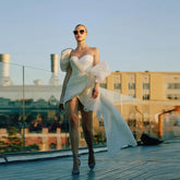 Lunivop White One Shoulder Mini Length Party Dress With Bow Above Knee Chiffon Bridal Dresses Custom Made Short Tulle Cocktail Gown