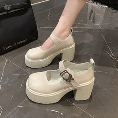 Lunivop Women Pumps Platform Mary Jane Shoes Super High Chunky Heels Autumn New Patent Leather Belt Buckle Gothic Lolita Shoes