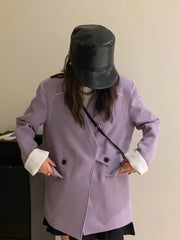 Lunivop Streetwear Loose Purple Blazer Women Long Sleeve Casual Oversize Suit Coats Fashion Fall New Korean Female Design V Neck Outwear
