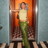 Lunivop Big Sequins Elastic Waist Skirt For Women Fashion Slim High Street Long Skirts With Lining Hot Girl Club Party Skirt New