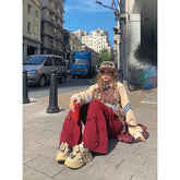 Lunivop Women's Red Cargo Flare Pants Harajuku Streetwear Pants Y2k Retro 2000s 90s Aesthetic Vintage Trousers Fashion Trashy Clothes