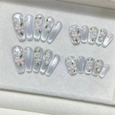 Lunivop 10pcs Handmade Press Ons Nails Summer 3d Flower Decoration for False Nails Cat Eye Aesthetic Fake Nail Artificial Finger Nails
