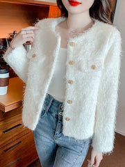 Lunivop Sweet Tassel Slim Tweed Jacket Women Fashion Long Sleeve Korean O Neck Short Coat Chic Elegant Fall Small Fragrance Tops