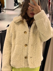Lunivop Casual Turn-down Collar Lamb Wool Jacket Women Thickened Warm Single Breasted Coats Women Autumn Winter High Street Outwear Tops