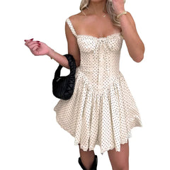 Lunivop Sexy Backless Mini Dress with Belt Polka Dot Strapless Summer Sleeveless Women's Clothing Square Collar Chinese Origin