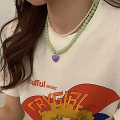 Lunivop New Color Beaded Chain Resin Heart Pendant Necklace For Women Girls Trendy Clavicle Chain Delicate Jewelry Gift