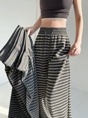 Lunivop Y2K Black Stripe Wide Leg Pants New Autumn High Waist Drawstring Knit Loose Casual Walking Trouser Floor Length Pants Streetwear