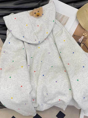 Lunivop Vintage Dot Sweet Hoodies Women Letter Embroidery Cute Loose Sweatshirts Casual Preppy Style Long Sleeve Lady Japan Tops