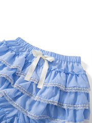 Lunivop Women Lace Ruffle Shorts Kawaii Lolita Bloomers Layered Boxer Shorts Cute Pumpkin Pants Boy Shorts Bottoms (A Blue, S)