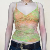 Lunivop y2k Lace Tie Dye Camis Chic Slim-fitting Cropped Top for Women Vintage 90s Mini Vest Summer Holiday Sexy Transparent Tees