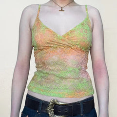 Lunivop y2k Lace Tie Dye Camis Chic Slim-fitting Cropped Top for Women Vintage 90s Mini Vest Summer Holiday Sexy Transparent Tees