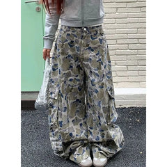 Lunivop Green Graffiti Jeans Women Y2K Vintage High Waisted Jeans Straight Streetwear Casual Loose Large Size Wide Leg Denim Pants