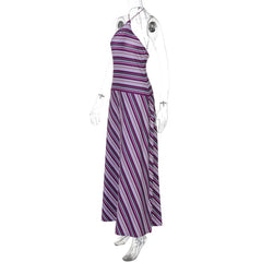 Lunivop Women Striped Halter Slim Fit Maxi Dress Elegant Off-shoulder Backless High Waist Dresses Lady Daily Commute Street Wears