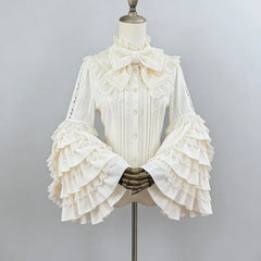 Lunivop Gothic Vintage Ruffles Long Sleeve Blouses Y2k Aesthetic Retro Tops Blusas Bow Design Elegant Lolita Shirts Women Female