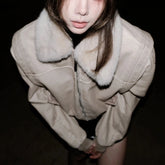 Lunivop Harajuku Fluffy Patchwork Turn Down Collar Coat Y2k Aesthetic Fairy Grunge Pocket Jacket Streetwear Warm Zipper Vintage Outwear