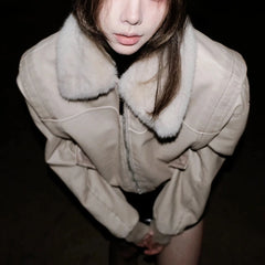 Lunivop Harajuku Fluffy Patchwork Turn Down Collar Coat Y2k Aesthetic Fairy Grunge Pocket Jacket Streetwear Warm Zipper Vintage Outwear