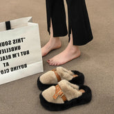 Lunivop Slippers Casual Flock Platform Shoes New Fur Flip Flops Cover Toe Slipers Women Slides Luxury Plush Flat Rubber Slippers