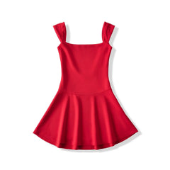 Lunivop Summer Ballet Style Red Slash Collar Short Sleeve Backless Dress Women U Back Low Waist A-lined Swing Mini Dresses Party Robe