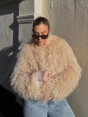 Lunivop Fluffy Faux Fur Short Solid Coats Women Elegant Luxury Long Sleeved Jackets Female Autumn Winter High Street Soft Warm Outwears