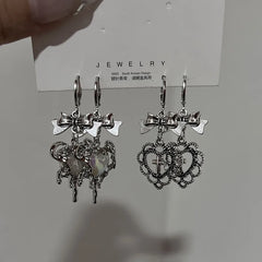 Lunivop New Fashion Silver Color Heart Bow Pendant Earrings set for Women Simple White Opal Heart Shaped Earrings Y2K Jewelry Gifts