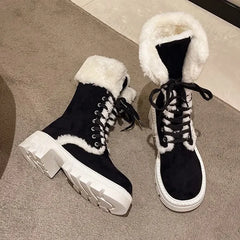 Lunivop Winter Women Snow Boots Platform Thick Heel Faux Fur Ladies Shoes Female Plush Warm Non-slip Mid-calf Boots Goth Shoes