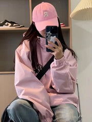 Lunivop Korean Style Gorpcore Pink Track Jackets Women Hippie Y2K Oversize Zipper Windbreaker Jacket Harajuku Streetwear Outwear