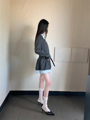 Lunivop Mock Two-Piece Preppy Long Sleeve Short Dress For Woman 2025 Fall Clothes Patchwork Causal Short Dress Korean Fashion