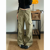 Lunivop Vintage Streetwear Khaki Cargo Pants Women Y2K Popular Baggy Big Pocket Wide Leg Jeans Fashion All Match Outdoor Joggers Trouser