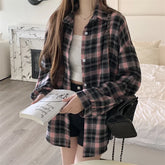 Lunivop Women Tartan Shirt Long Sleeve Collared Button Up Oversized Plaid Shirt Flannel Jacket Grunge Teenage Girl Spring Summer Outfit