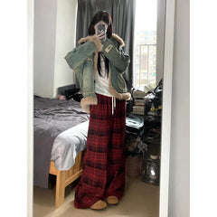 Lunivop Plaid Pants for Women Autumn Winter College Ins Clothing Fashion Korean Style Retro All-match High Waist Casual Full Length New