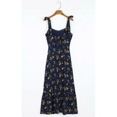 Lunivop Sexy Light Yellow Floral Print Tie Bow Halter Sling Dress Summer Woman Backless Slim Waist Midi Long Dresses Robe Holiday