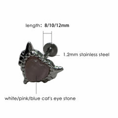 Lunivop 1pc Love Heart Lip Stud Blue Cat's Eye Stone Ins Fashion Stainless Steel Labret Piercing Ear Bone Accessories Jewelry New Gifts