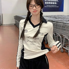 Lunivop Vintage Y2k Long Sleeve T-Shirts Coquette Women Letter Print Tees American Retro Fashion Aesthetics Streetwear T-Shirts