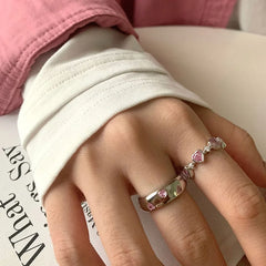 Lunivop Love Heart Pink Zircon Ring For Women Girl Gift Y2K Cute Korean Jewelry Dropshipping