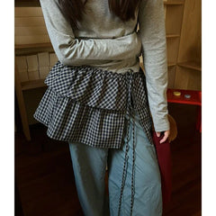Lunivop Vintage Plaid Skirt Korean Style Lace Up Pleated Short Skirts Kawaii Casual Fashion Retro Ruffle Mini Skirts Streetwear