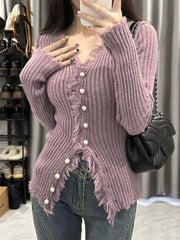 Lunivop Early Autumn New V Neck Moda Cardigan Slim Waist Unique Hong Kong Style Trendy Jumper Korea Chic Tassels Knit Sweet Mujer