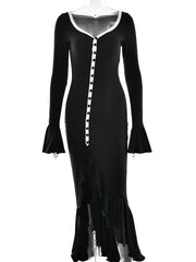 Lunivop Sexy black white ruffles maxi summer dress women elegant birthday prom party dresses woman long sleeve evening dresses vestidos