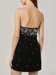 Lunivop Mini Dress For Women Strapless Splicing Beading Dress For 2025 Women's Black Elegant Fashion New Style Spring