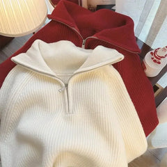 Lunivop Half Zip Collar Sweater Women Pullovers Soft Knitted Long Sleeve Short Jumper Fall Winter Teen-girl Korean Fashion Outfit