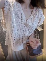 Lunivop Summer Crochet Top Women Sheer Openwork V-neck Sleeveless Knit Tank Blouse Beach Boho Vacation Outfit