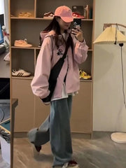 Lunivop Korean Style Gorpcore Pink Track Jackets Women Hippie Y2K Oversize Zipper Windbreaker Jacket Harajuku Streetwear Outwear