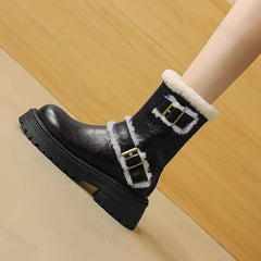 Lunivop Winter Shoes Women Snow Boots Thick Sole Warm Plush Winter Shoes Ladies PU Leather Suede Women Fashion Buckle Ankle Boots